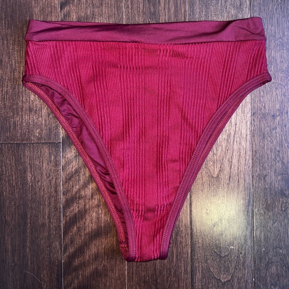 L*Space Ribbed Frenchi Bitsy Bikini Bottom Cheeky Sangria High Waist Large - Picture 5 of 6
